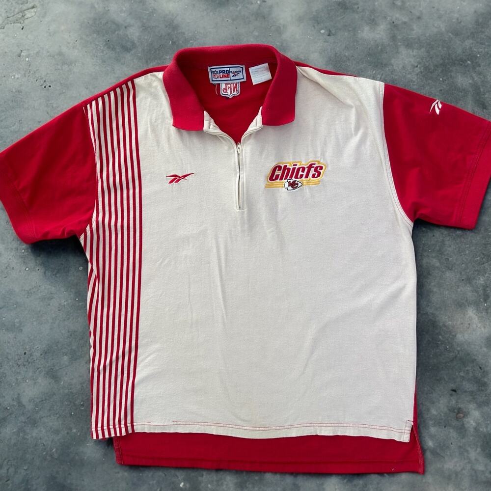 Vintage 90s Reebok NFL Pro Line Kansas City Chiefs Polo Mens XL W/ Spellout TYPO